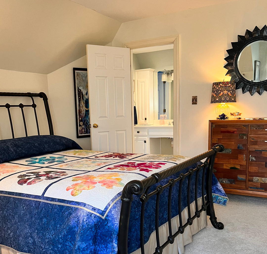 Private ensuite bedroom with organic sheets for a private weekend retreat in Virginia